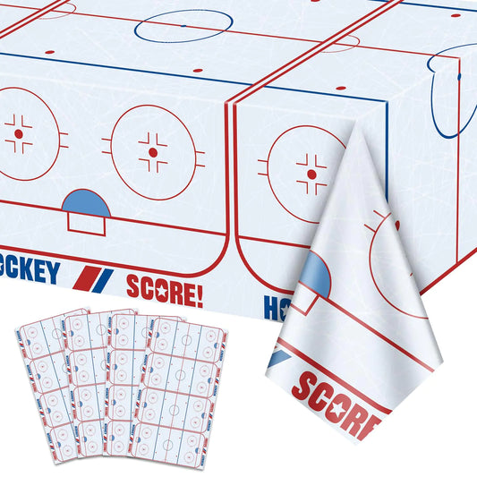 PIXHOTUL 4Pcs Hockey Tablecloths Hockey Rink Table Covers Hockey Party Decorations for Kids Hockey Fans Birthday Sports Day Party Disposable Plastic Party Tablecloth 51in x 86in (4 51 x 86)