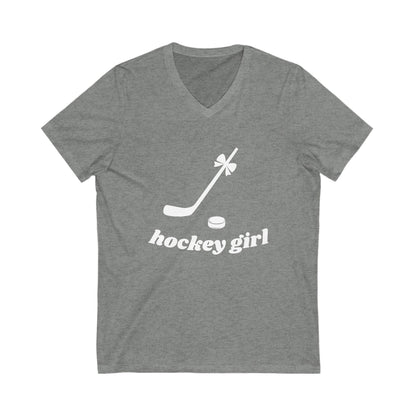 Hockey Girl V-Neck Tee - Unisex Short Sleeve Shirt for Hockey Fans