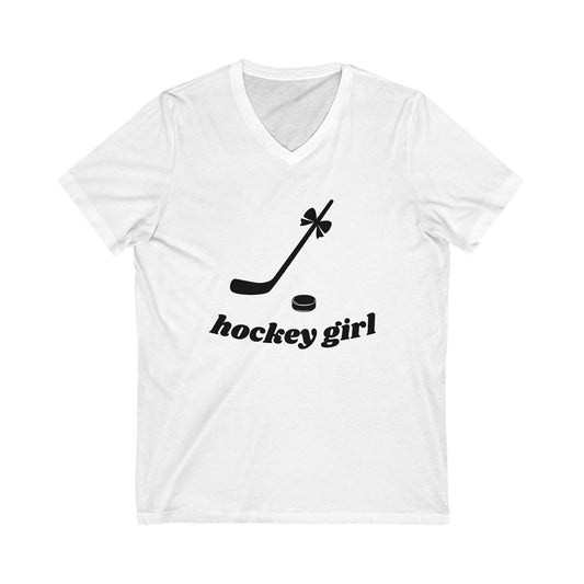 Hockey Girl V-Neck Tee - Unisex Short Sleeve Shirt for Hockey Fans