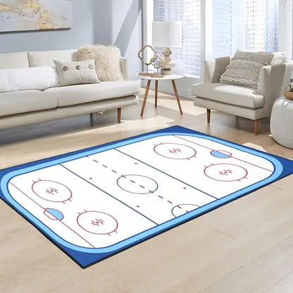 Ice Hockey Rink Printed Area Rug American Ice Hockey Sport Carpet Winter Sport Game Area Rugs Non-Slip Floor Mat for Living Room Bedroom Playroom Decor Gift for Ice Hockey Lovers 5 x 7