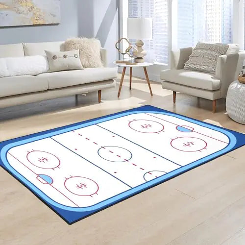 Ice Hockey Rink Printed Area Rug American Ice Hockey Sport Carpet Winter Sport Game Area Rugs Non-Slip Floor Mat for Living Room Bedroom Playroom Decor Gift for Ice Hockey Lovers 5 x 7