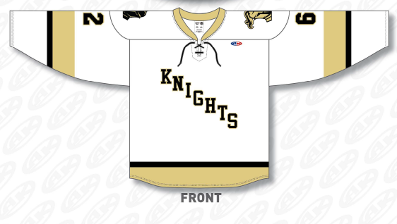 White, black and gold Knights hockey jersey design mockup